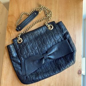 Carolina Herrera Monogram Leather Bow Chain Clutch